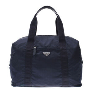 PRADA Navy Blue Nylon Saffiano Boston Bag
